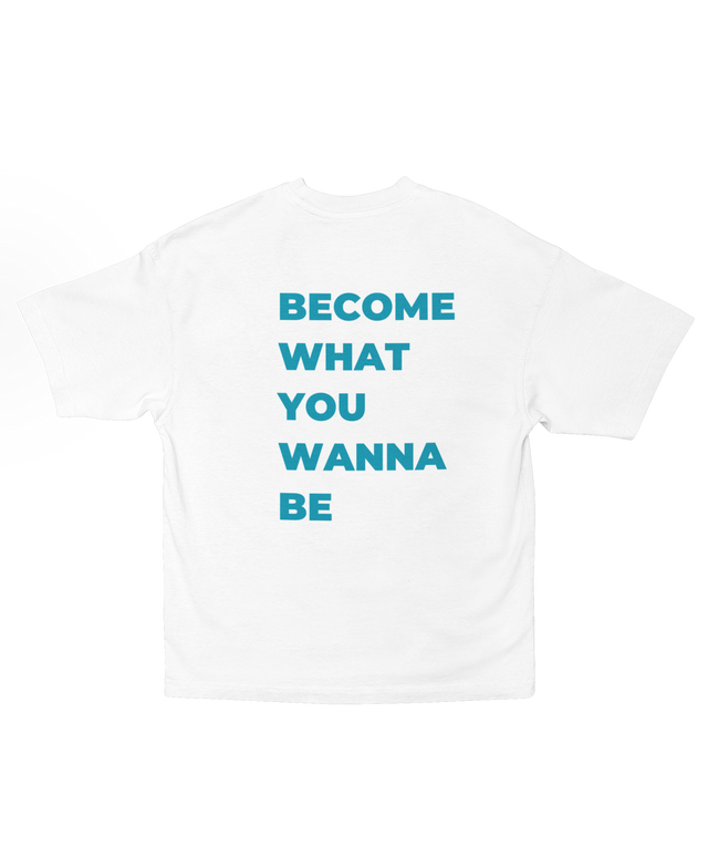 00010 Camiseta Oversize de Manga Corta Blanca con azul turquesa